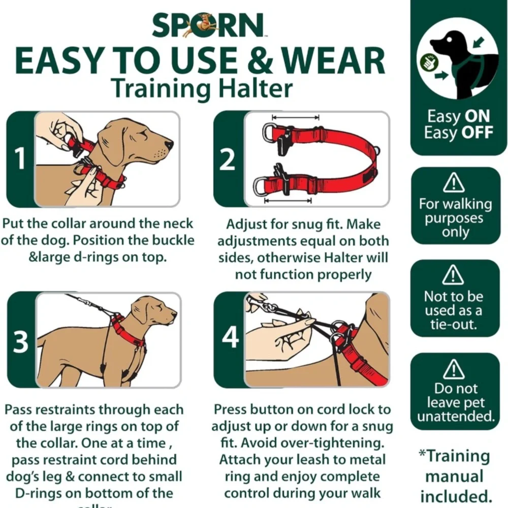 New Sporn Original Training Halter, No Pull Harness Medium Size Dog with Blue
